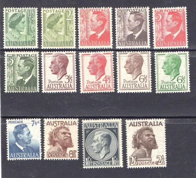 Australia 1950-51-George Vi Definitives  Complete Set Of 14 Muh