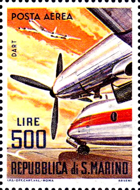 829 San Marino postfrisch MNH Jahr 1965 Flugpost Flugzeug Düse Rolls Royce Dart