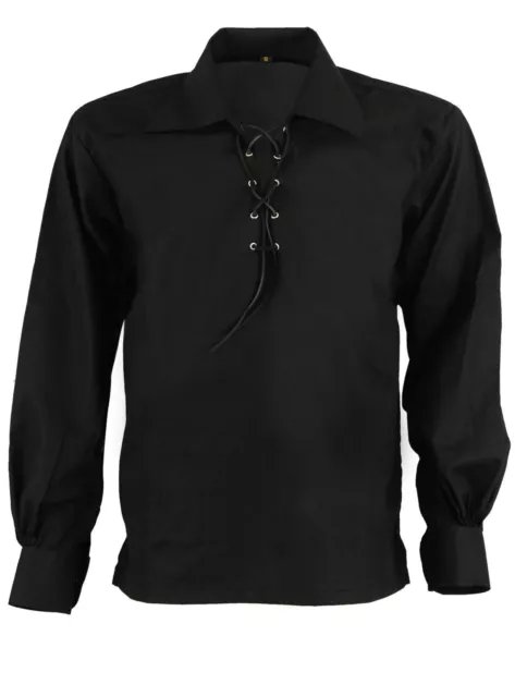 Black Scottish Highland Jacobean Jacobite Ghillie Kilt Shirt