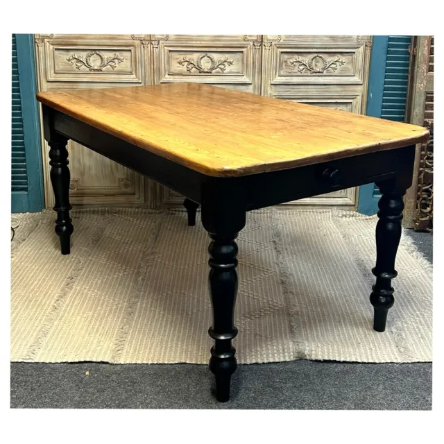Antique Country Pine Farmhouse Dining Table Kitchen Table With Drawer - Delivery