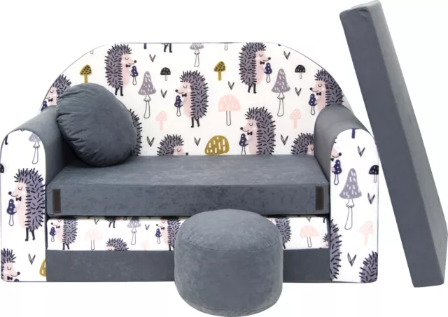 Pro Cosmo Canapé lit avec Pouf pour Enfants Gris mousse d'ameublement Velour