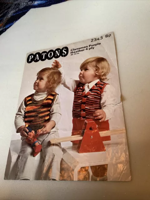 Top sin mangas/chaleco vintage Patons 2343 para niños pequeños patrón de tejido