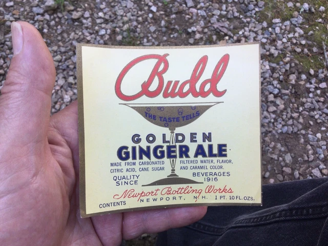 Vintage Label Budd Ginger Ale Newport New Hampshire No Reserve