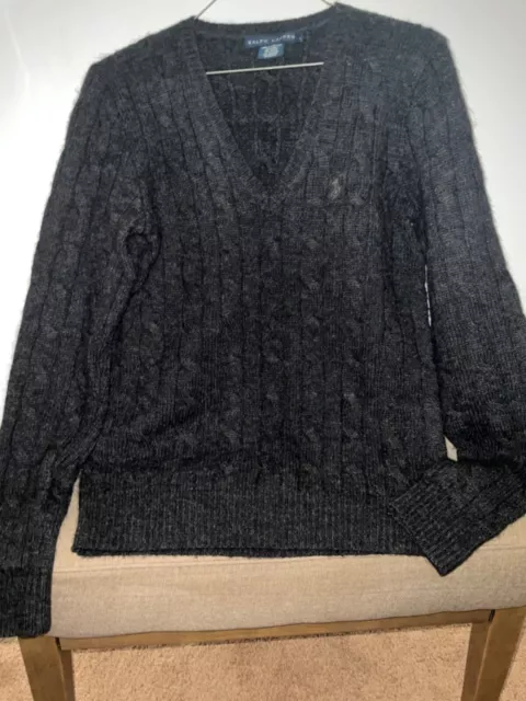 ralph lauren cable knit wool alpaca mixed v neck sweater sz large Hong Kong