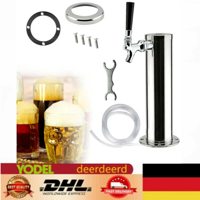 3" Single Tap Edelstahl Einkopf-Weinsäule Fassbierturm Bierzapfanlage Silber DHL