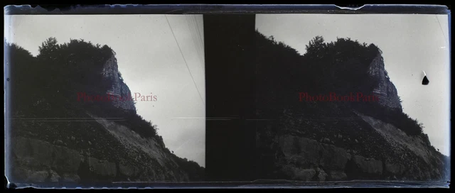 Falaise c1930 Photo NEGATIVE Plaque de verre Stereo Vintage V33L25n23