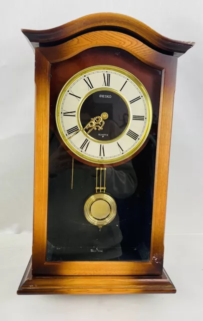 SEIKO Quartz Long Case Pendulum Wooden Wall Clock PQ801B – For Repair