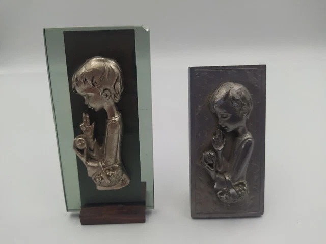 Figure vintage in peltro Peltro cesellato a mano, bambino che prega,...