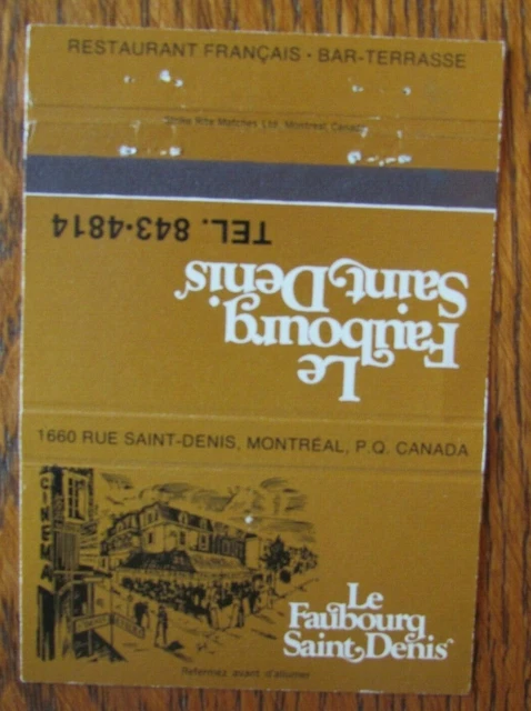 Restaurant 40 Strikes Matchbook Cover: Faubourg Saint Denis (Montreal, Quebec) E