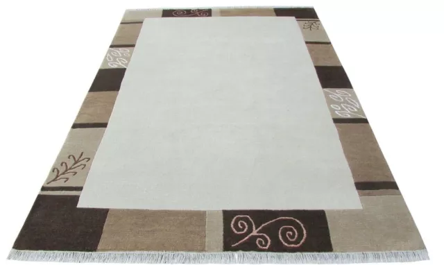 Nepal Tapis Noué à la Main Braun Beige 100% Laine Tapis D'Orient 163x228 CM N-73