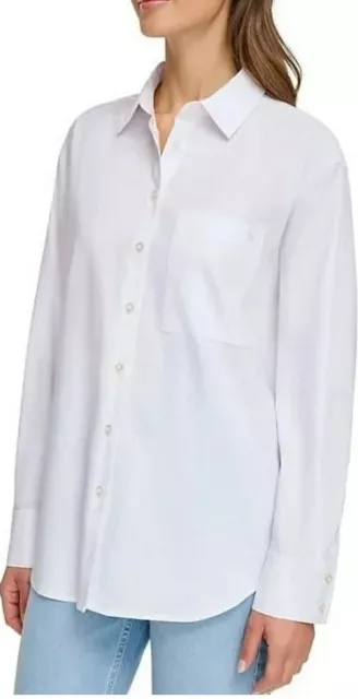 Calvin Klein Women's Long Sleeve Button Down Woven Top XL White