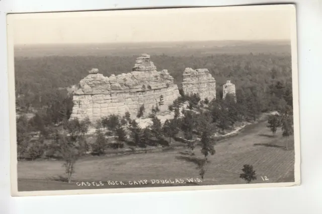 Real Photo Postcard  Bird's Eye View Castle Rock Camp Douglas WI