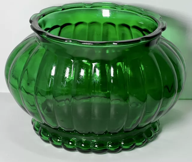 Vntg. A.L.R. Co Ribbed Oval Vase Planter Emerald Green Depression Glass 5”T EUC