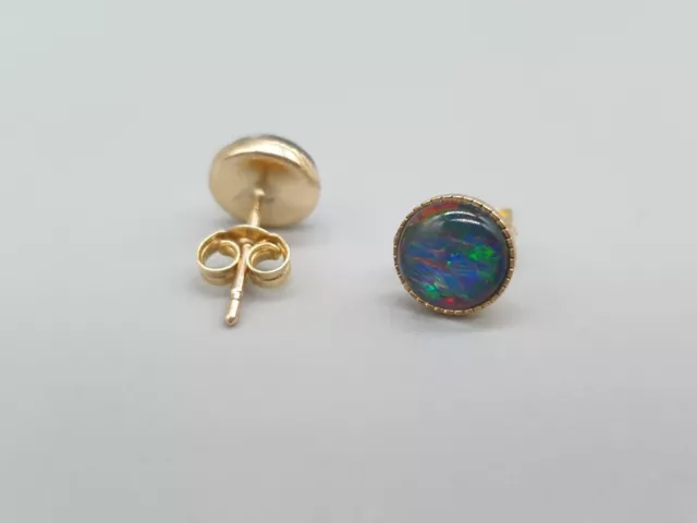 9ct Yellow Gold Australian Opal Stud Earrings Natural Triplet Stones 5mm 6mm 8mm