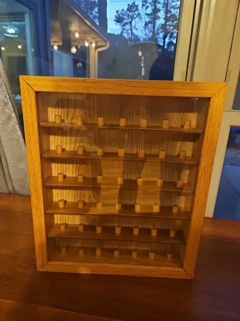 Wood Thimble Wall Display Shelf Shadow Box 42 Slots Plexiglass Cover 12x14"