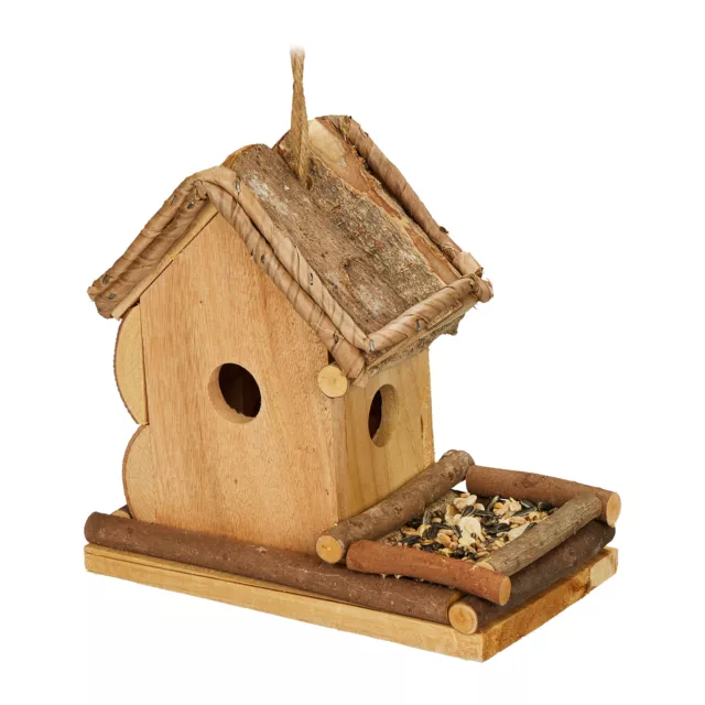 Casa para pájaros decorativa Caseta para aves con comedero Pajarera madera abeto
