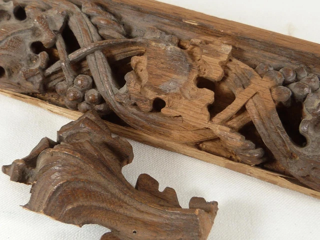 2 Antique Hand-Carved Oak Architectural Salvage Trim Pieces Grape Vine 24 x 2.5" 13