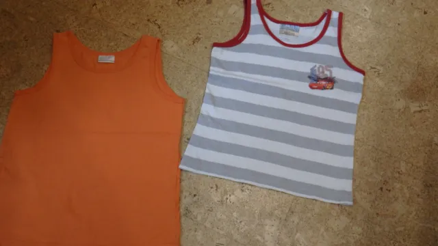 2x Unterhemd 134 140 orange rot grau weiß Cars Tops Shirt ohne Arme Jungen