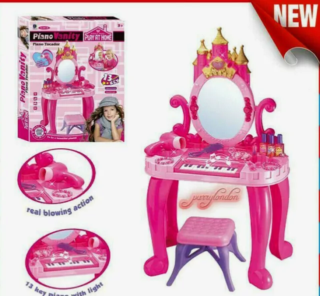 Girls Vanity Table Children Kids Dressing Mirror Make Up Desk Toy Play Set Gift
