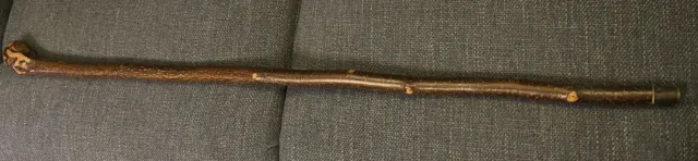 Vintage artisan knotted wood Walking Stick with metal ferrule