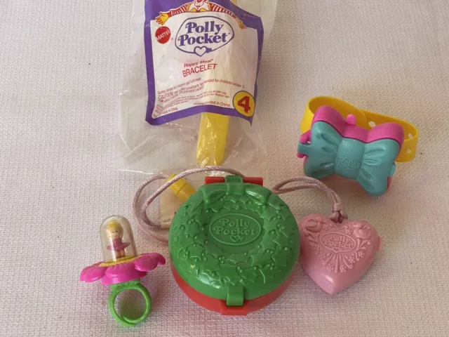 McDonalds Polly Pocket lot 1993-94’, sealed bracelt, heart ,wreaths & ring!