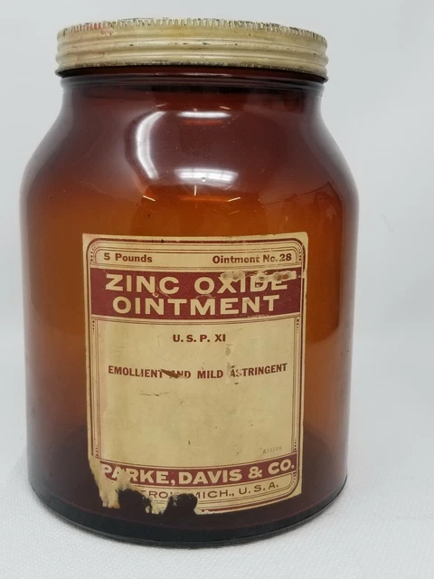 Amber Bottle Parke Davis Co Michigan 5 Pound Zinc Oxide Ointment Vintage Empty