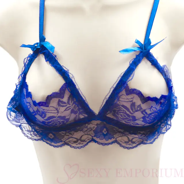 Sexy Womens Crotchless Open Cup Lingerie Lace Bra Thong Underwear Set UK
