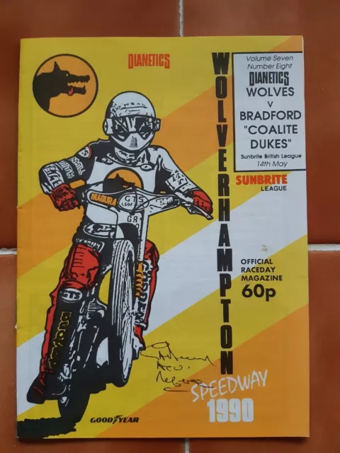 WOLVERHAMPTON vs BRADFORD SPEEDWAY PROGRAMME 14/05/1990 (VERY GOOD CONDITION)