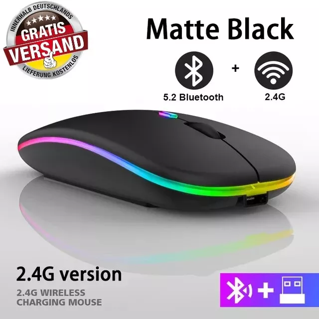 Maus bluetooth + USB Wireless für Computer Notebook Laptop Funkmaus Aufladbar