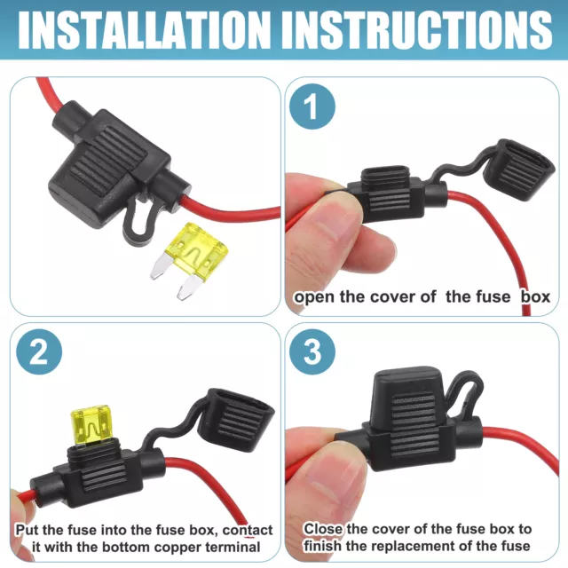 3 Ensemble DC 12V 16AWG 16 Jauge ATC Intégré Fusible Support avec 20A Fusible 3