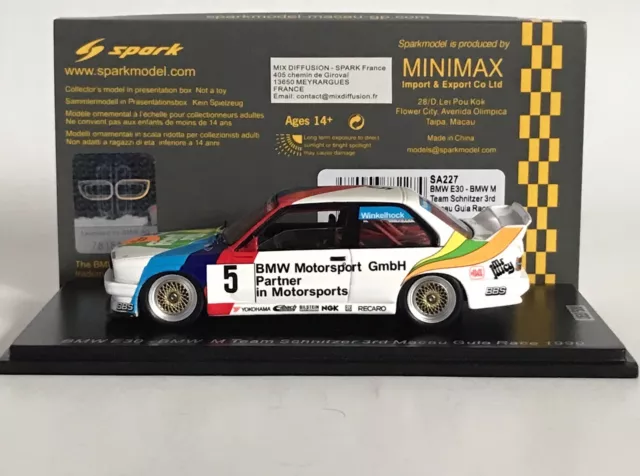 Spark SA227 Schnitzer BMW M3 E30 Sport Evo Joachim Winkelhock P3 Macau 1990 1:43