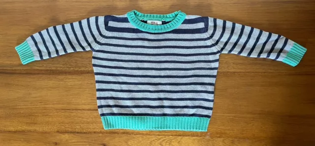 Seed heritage Toddler Size 1-2 Knit Jumper Navy, Grey, Green Wool Blend Striped