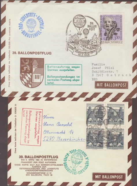1 schöner Österreichischer Brief und 1 Karte, Mit Ballonpost, beide gelaufen