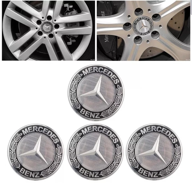Juego De 4 Tapacubos Para Mercedes Benz – Diámetro 75 Mm, Compatibles Con Múltiples Modelos (B66470207/B66470200), Color Negro Con Cruz Plateada