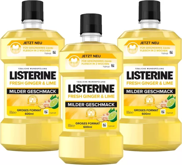 3 x Listerine Fresh Ginger & Lime milder Geschmack Mundspülung (3x600ml)