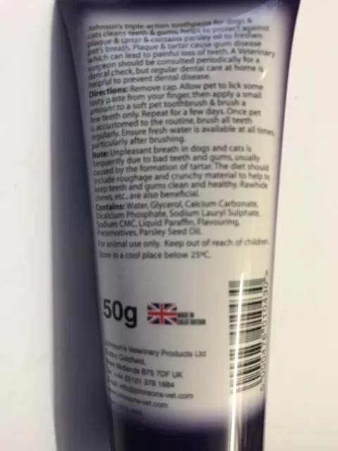 Johnson's Triple Action Toothpaste 50G Beef Flavour For Dogs & Cats 3