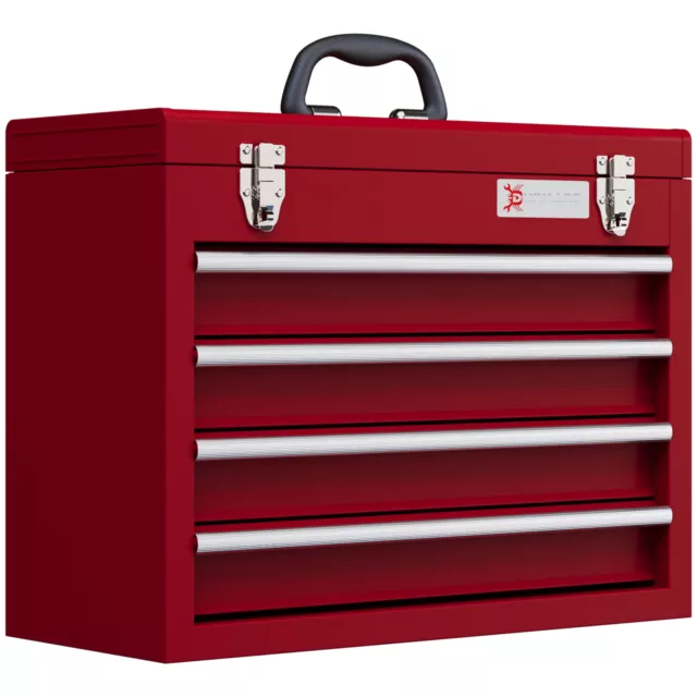 DURHAND Lockable 4 Drawer Tool Chest with Ball Bearing Slide Drawers Red