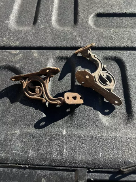 pair c1880-1900 Victorian cast iron stair railing brackets solid great detail
