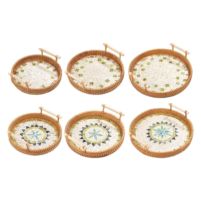 Plateau De Service En Rotin, Plateau Rectangulaire Tissé, Paniers De Service Décoratifs En Osier Naturel Pour Organiser La Table, La Salle De Bain, Le Comptoir De Cuisine (marron Foncé