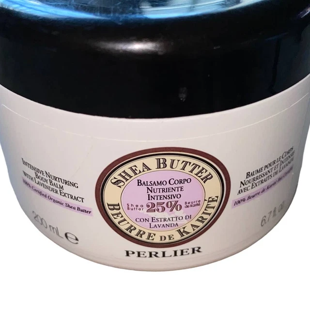 Manteca de karité Perlier con bálsamo corporal nutritivo de lavanda, 6,7 fl. oz