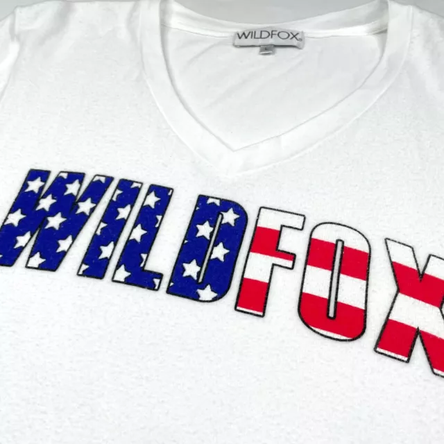 Wildfox Stars Stripes Logo Sweatshirt White Womens Large 2