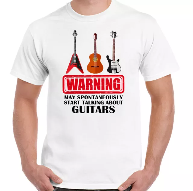 Guitar T-Shirt Warning May Spontaneously Start Talking About Guitars Mens Funny