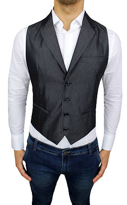 Alessandro GILET PANCIOTTO UOMO ALESSANDRO GILLES NERO LUCIDO ELEGANTE CON BOTTONI GIOIELLO 