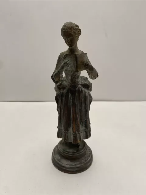 19th Century Bronze Sculpture Of Woman Reading Book.