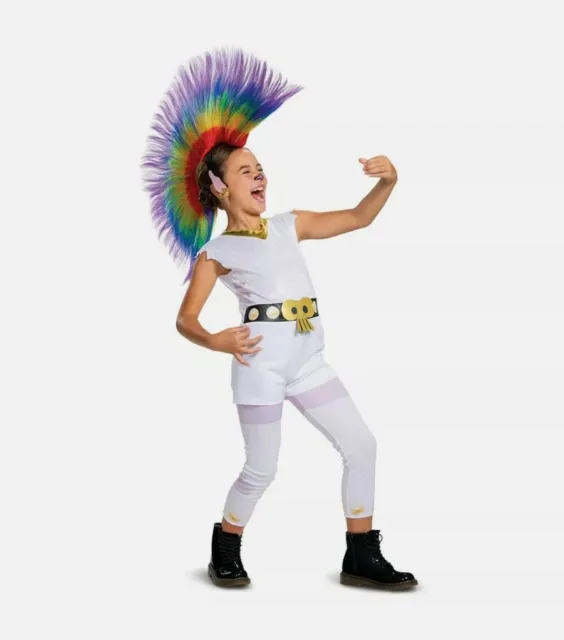 Trolls World Tour Barb Child Halloween Costume Girls Size M 8-10 Mohawk Rainbow