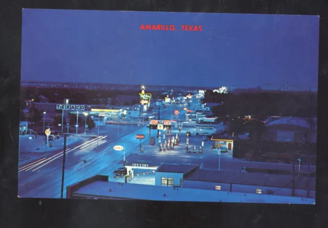 Amarillo Texas Route 66 Downtown Street Scene At Night Vintage Postcard