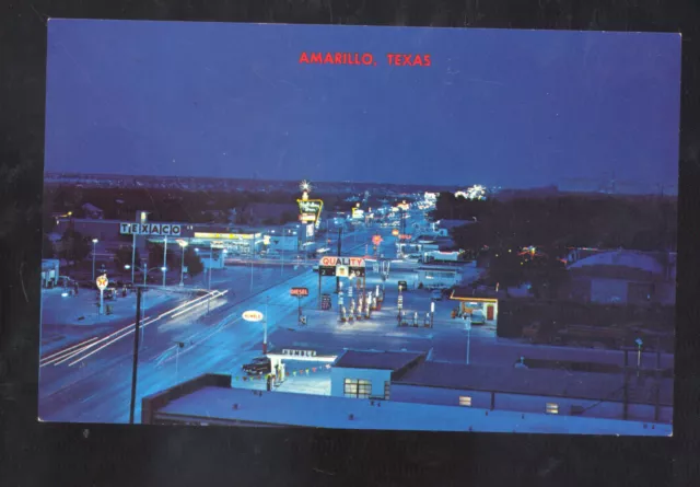 Amarillo Texas Route 66 Downtown Street Scene At Night Vintage Postcard