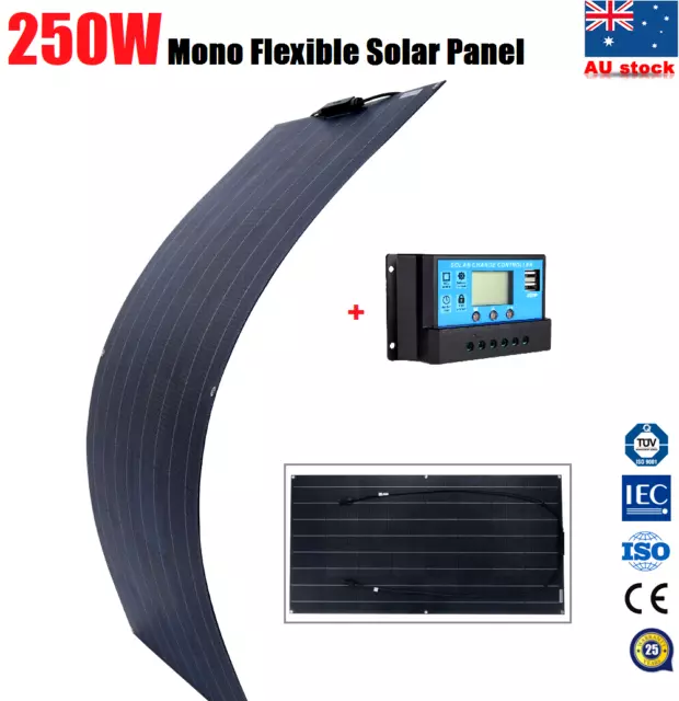 250W 12V Mono Flexible Solar Panel Caravan Boat Battery Charging + 30A Regulator