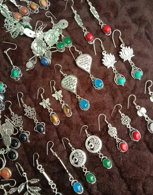Ojo Tigre & Mix Piedra 925 Chapado en Plata de Ley Lote 5 Par Pendientes WE-12