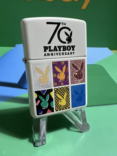 Zippo Windproof Lighter White Matte Playboy 70th Anniversary New & Boxed